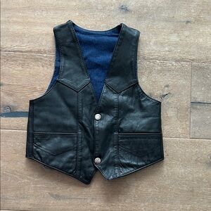 Black Leather Vest with Silver Buttons